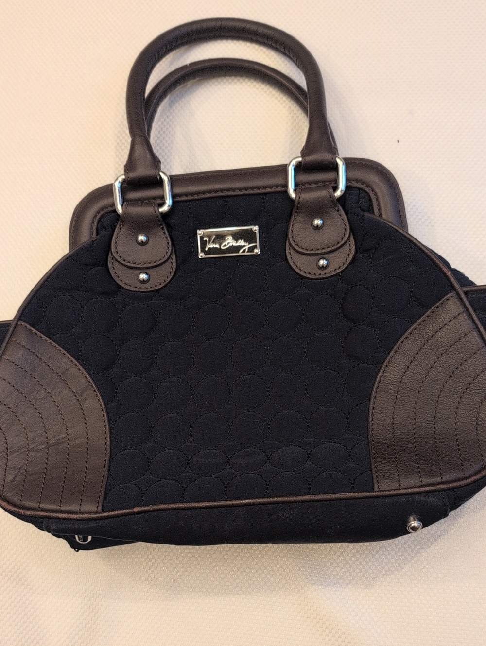 Vera Bradley Navy Quilted Satchel with Brown Trim